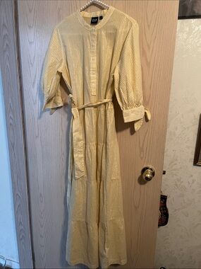 GAP Pale Yellow Striped Button-Front Maxi Dress